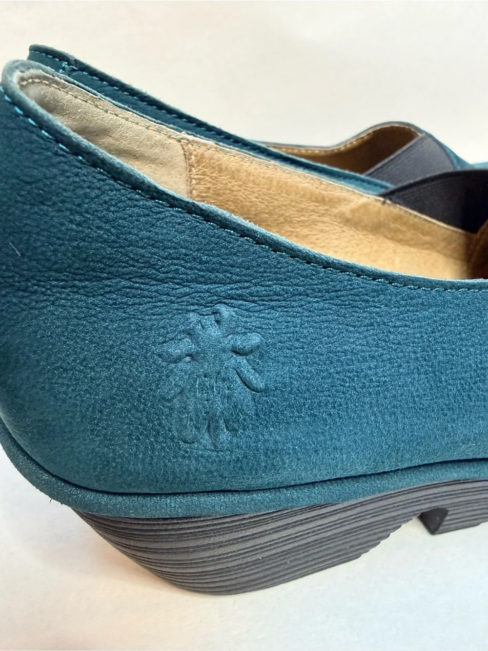 Fly London Teal Petrol Blue Wedge Slip On Shoes Elastic Gore Womens 40
